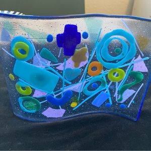 Mermaids Window “Handmade Fused Art Glass Wave Original 8”x6”Freestanding